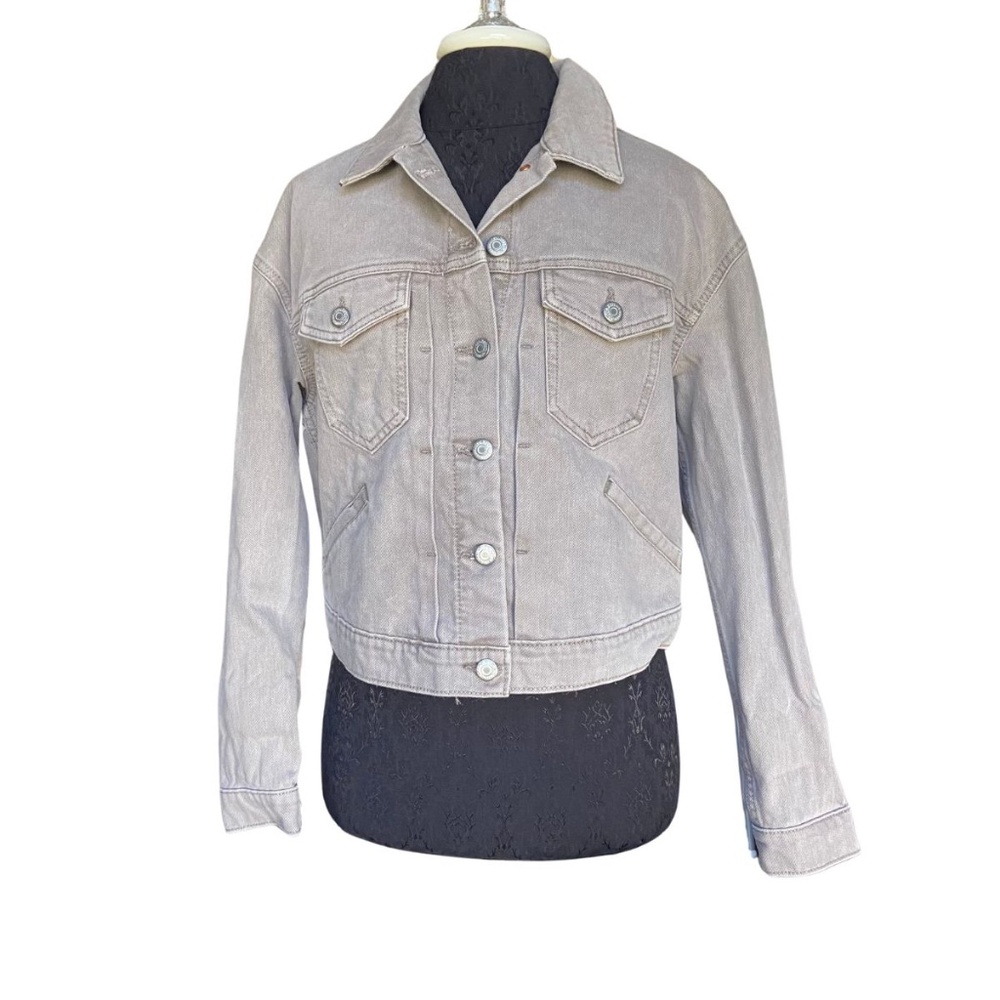 Old Navy Cropped Long Sleeve Jean Jacket Neutral Beige Brown Women's Medium